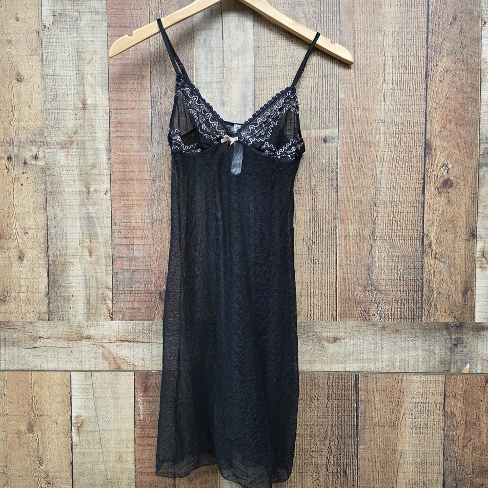 intissimi Slip Sheer Babydoll Sleep Chemise Lace Black Pink Size Small New